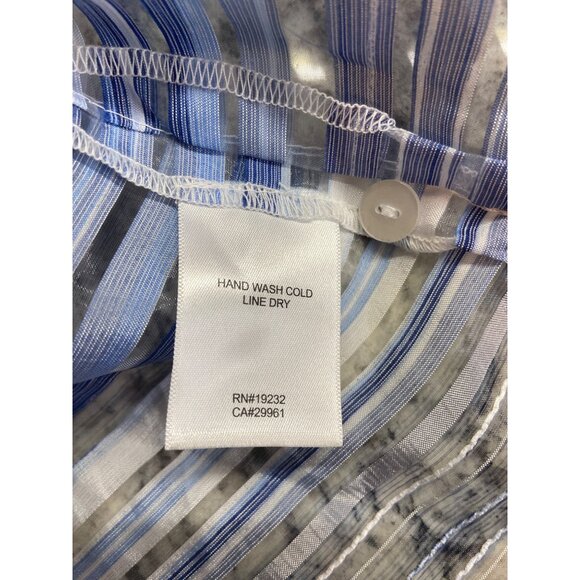 Alfred Dunner Womens Sheer Button Up Shirt 18 Striped Blue White Lightweight - Picture 4 of 6